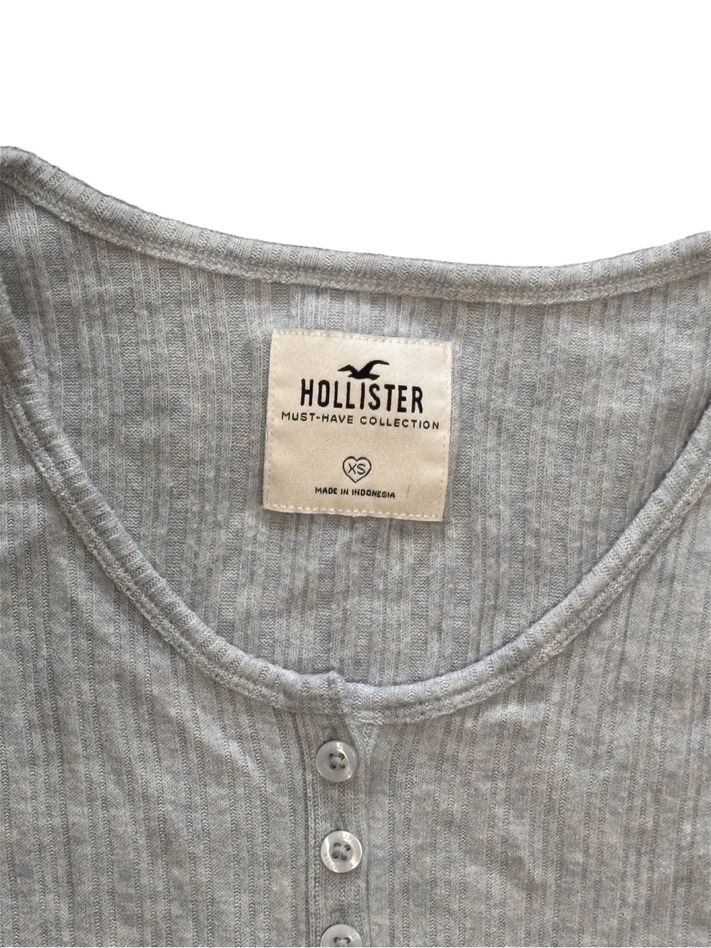 Y2K styled Hollister Gray Ribbed Henley Long Sleeve - XS - Picture 4 of 4